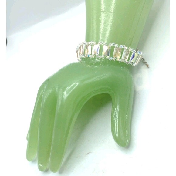 Sterling Silver 925 Aurora Borealis Rhinestone Crystal Bracelet 7.5-8.75" 14mm - Picture 13 of 13